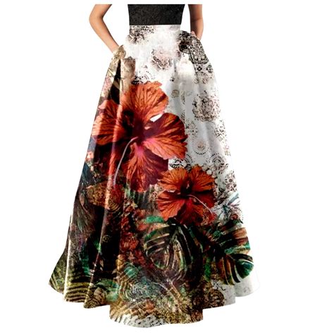 Shixinnn Women Bohemian Floral Print Maxi Skirt High Waist Pocket Party