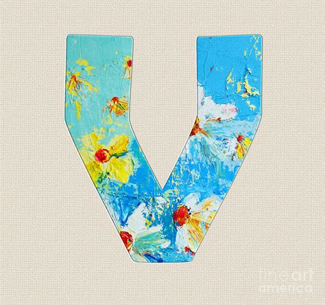 Letter V Roman Alphabet A Floral Expression Typography Art Painting