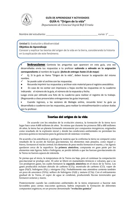 Biología 1B I dialnet GUÕA DE APRENDIZAJE Y ACTIVIDADES GUÕA 4