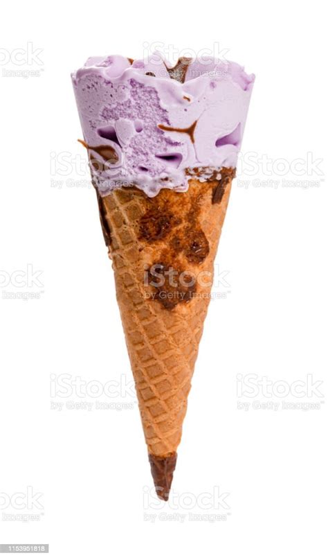 Fresh Sweet Potato Flavor Ice Cream Cone On White Background With