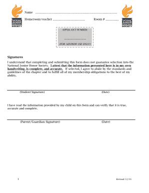 Fillable Online NJHS Application Student Information Form PDF Fax