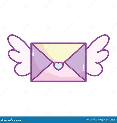 Happy Valentines Day Envelope Mail With Wings Heart Cartoon Stock