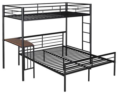 Gewnee Twin Over Full Metal Bunk Bed With Desk In Black Transitional Bunk Beds By Gewnee