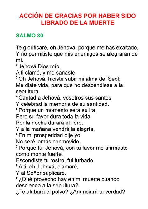 Acción De Gracias Por Haber Sido Librado De La Muerte AcciÓn De