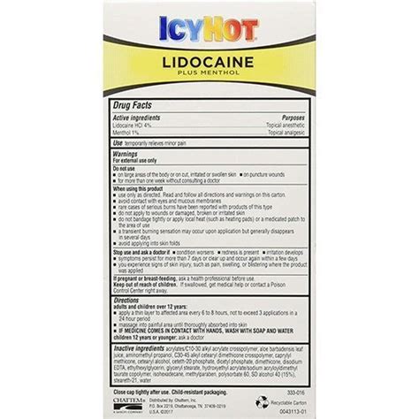 Icy Hot Lidocaine Plus Menthol No Mess Pain Relief Cream Oz
