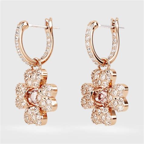 Swarovski Idyllia Drop Earrings Clover White Rose Gold Tone Plated