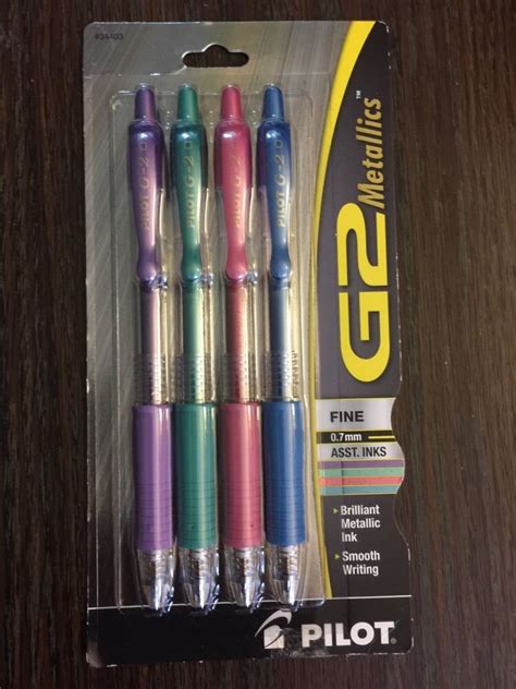 Pilot G2 Metallics 4 Pen Assortment Purple Green Pink Blue 07mm