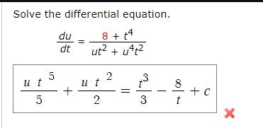 Solved Solve The Differential Equation Du Dt 8 44 Ut2 Chegg