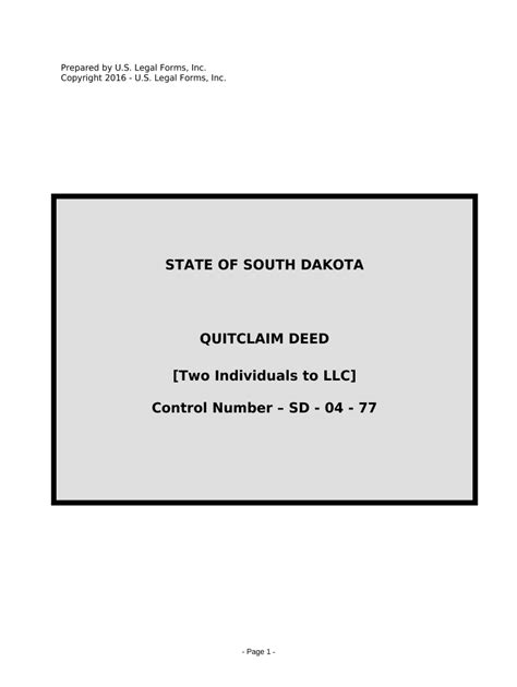 Quitclaim Deed By Two Individuals To Llc South Dakota Fill Out