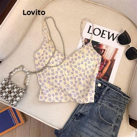 Lovito Casual Ditsy Floral Structure Line Tank Top For Women LNE52372