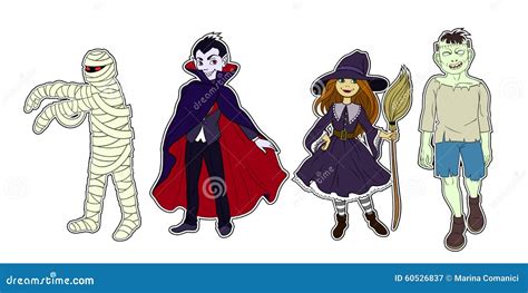 Four Halloween Characters Colour Stock Vector - Illustration of ...