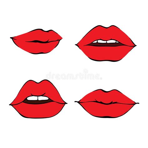 Female Lips Set Mouth With A Kiss Smile Tongue Teeth Stock Vector