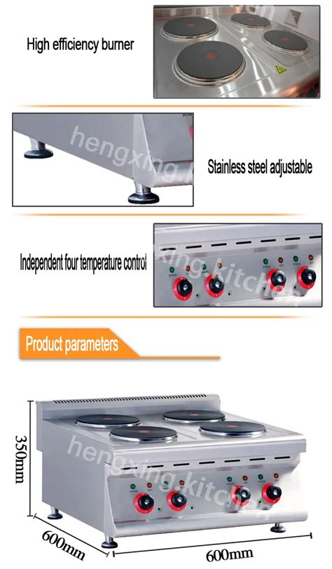 Restaurant Kitchen Equipment 4 Burner Electric Hot Plate Stainless Steel Commercial Electric