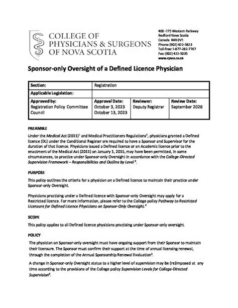 Sponsor Only Oversight Of A Dl October 13 2023 College Of Physicians