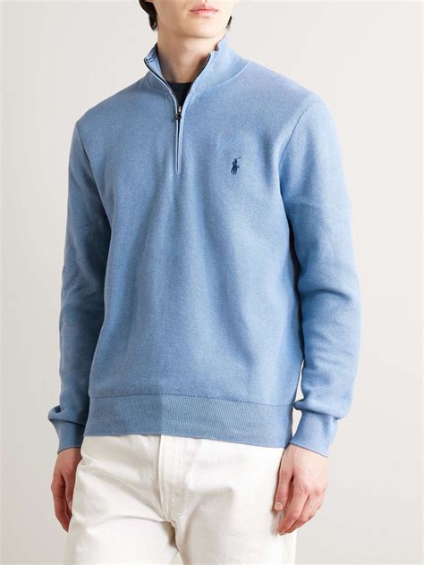 Polo Ralph Lauren Logo Embroidered Honeycomb Knit Cotton Half Zip