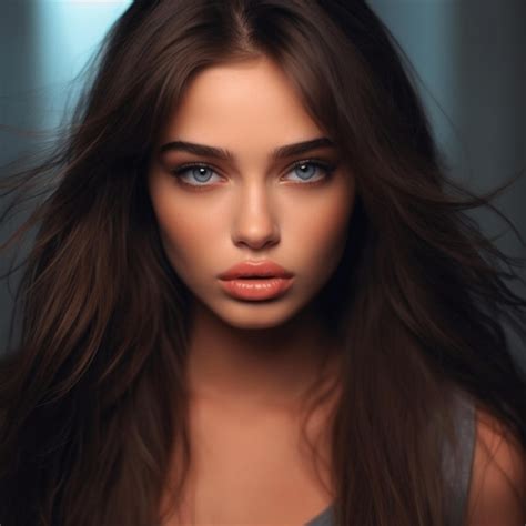 Premium Ai Image A Woman With Long Brown Hair And A Blue Eyes