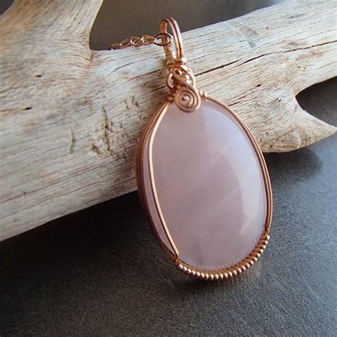 Rose Quartz Necklace Wire Wrapped Pendant Rose Quartz K