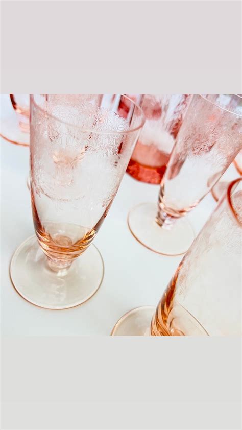 Vintage Signed Rosenthal Etched Pink Blush Salmon Peach Glasses Rose