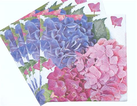 4 Decoupage Napkins Pink Hydrangea Flowers Printed Craft Etsy