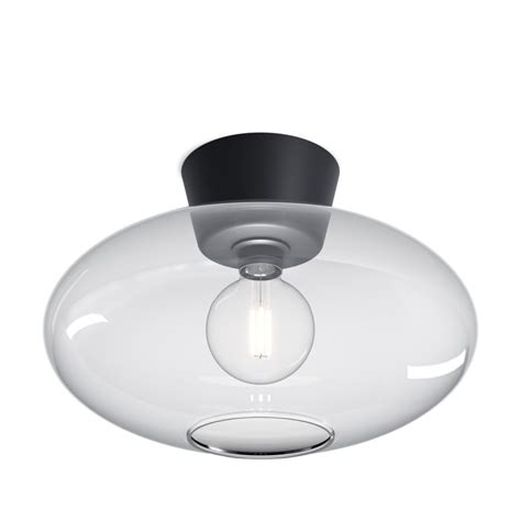 Belid Bullo 380 Short Semi Flush Ceiling Light In Black And Clear Glass