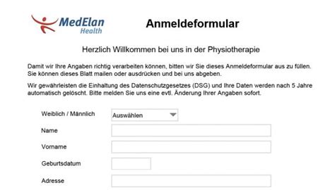 Anmelden Physiotherapie