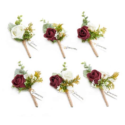 Buy Ling S Moment Burdy Boutonniere For Men Wedding With Pins Set Of