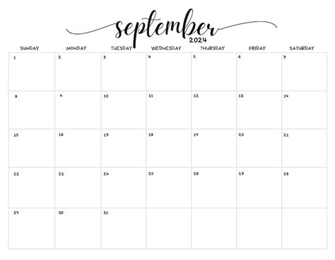 September 2024 Calendar Printable Digital Download Pdf Self Care