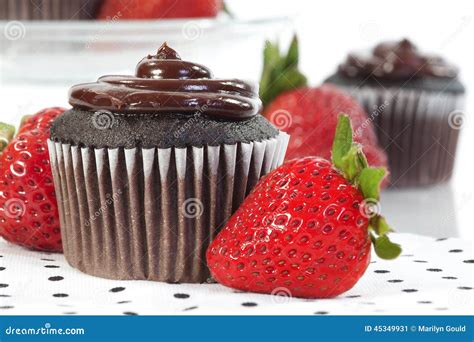 Chocolate Frosted Cupcake And Strawberry Stock Image Image Of Fresh