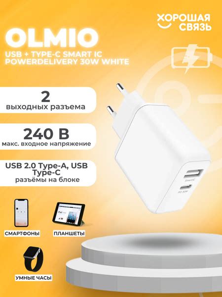 Сетевое зарядное устройство OLMIO USB Type C Smart IC PowerDelivery