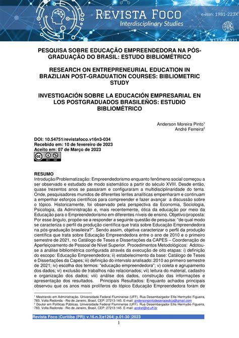 PDF PESQUISA SOBRE EDUCAÇÃO EMPREENDEDORA NA PÓS GRADUAÇÃO DO BRASIL