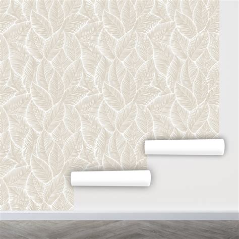 Beige Leaf Wallpaper Peel And Stick Botanical Wallpaper Etsy