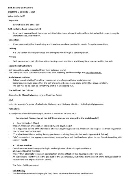 Self Society And Culture Pdf Self Efficacy Psychological Concepts