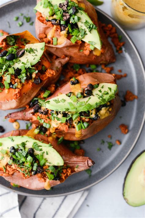 Vegetarian Chorizo Stuffed Sweet Potatoes Simply Scratch