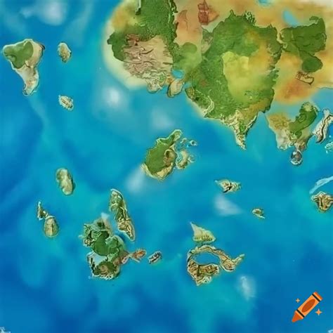 Realistic Fantasy Map Of A Tiny Tropical Continent With Many Islands