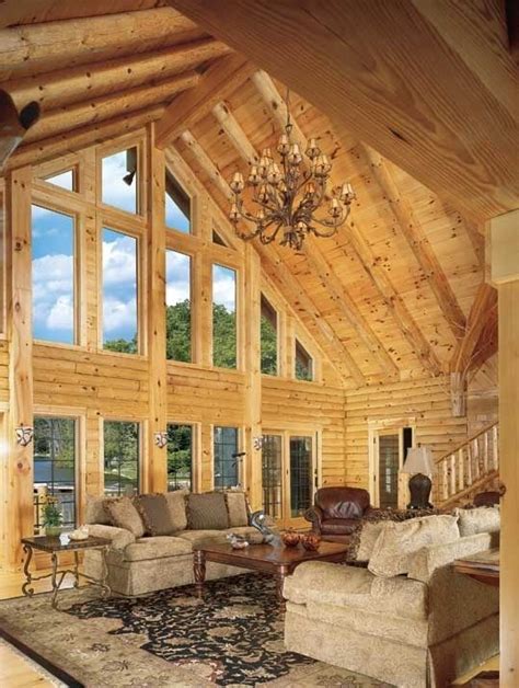 Living Room Love The Windows High Ceiling And Log Cabin Feel By