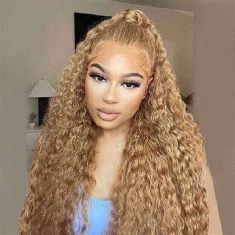 Honey Blonde Curly Lace Front Human Hair Glueless Wig Pre Plucked With