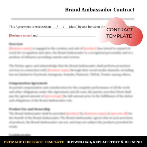 Brand Ambassador Contract Template Etsy