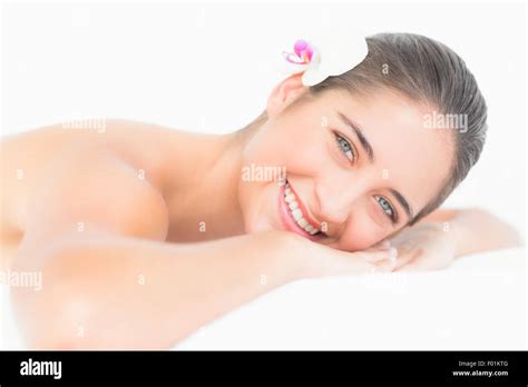 Beautiful Brunette Lying On A Table Massage Stock Photo Alamy