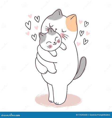 Cartoon Cute Adorable Mother and Baby Cat Kissing Vector. Stock Vector ...