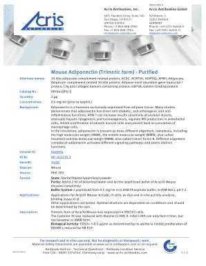 Fillable Online Mouse Adiponectin Trimeric Form Purified Acris