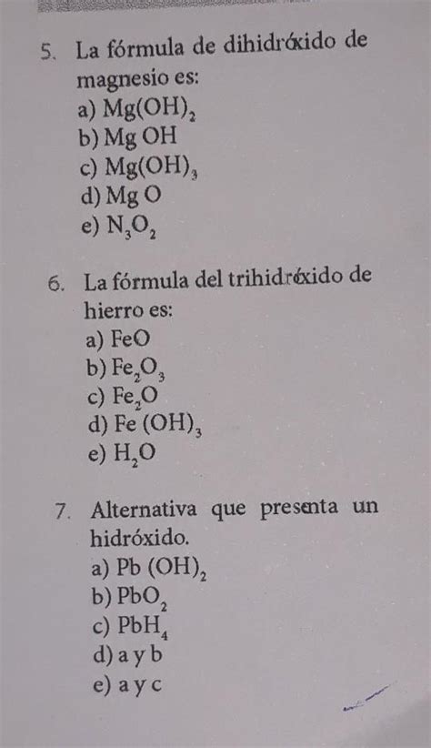 Se Ala Cu Ntos Hidr Xidos Hay En Ca Oh Al O Auoh Pb Oh