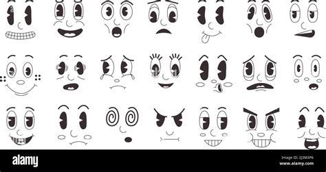 Cartoon Retro Gesichter Doodle Clip Art Lustige Emotionen Alte