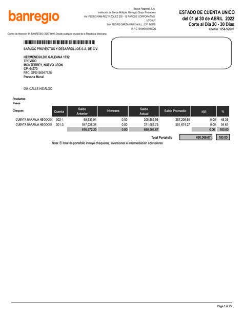 Abril Banregio Estado De Cuenta Bancario De Persona Moral