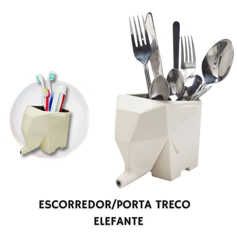 Escorredor De Talheres Elefante Decorativo Porta Treco Escova E Pasta