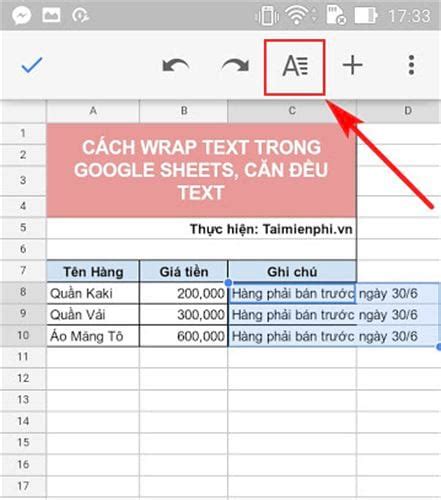 Căn giữa trong google sheet