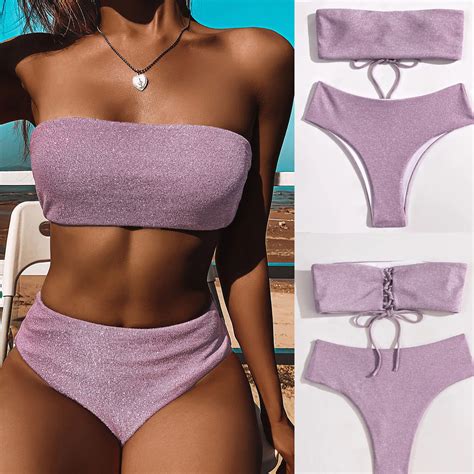 Vrouwen Bikini Zomer Mode Effen Kleur Sexy Lage Hals Tube Top Strapless