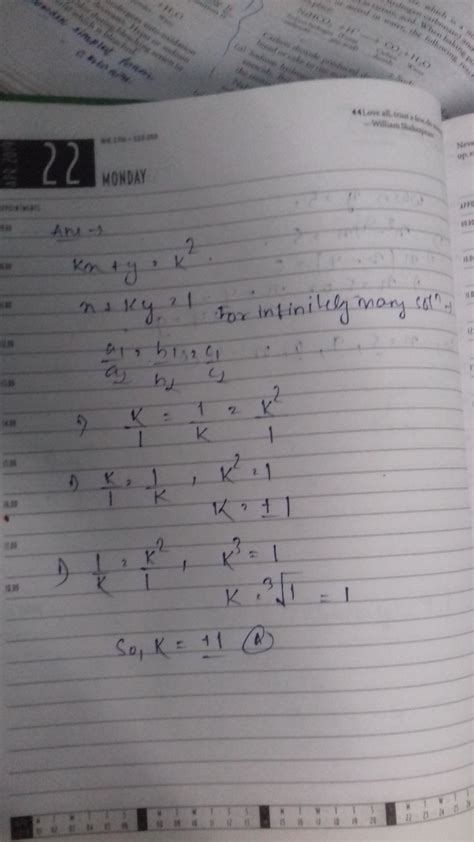 Find The Value Of K For Which The Pair Of Linear Equation Kx Y K2 And X Ky 1 Have