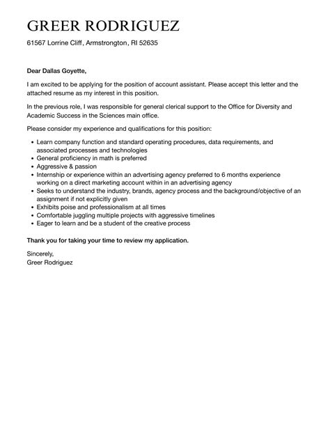 Account Assistant Cover Letter Velvet Jobs