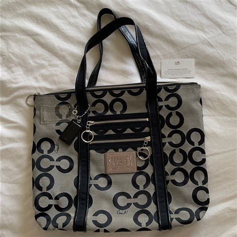 Coach Poppy Signature Op Art Glam Tote Gem