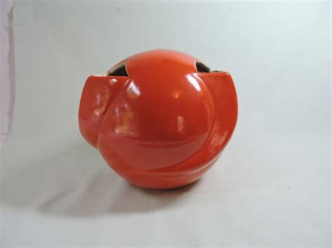 Rumrill Pottery 1930s Orange Art Deco Round Vase 600 6 1956869623